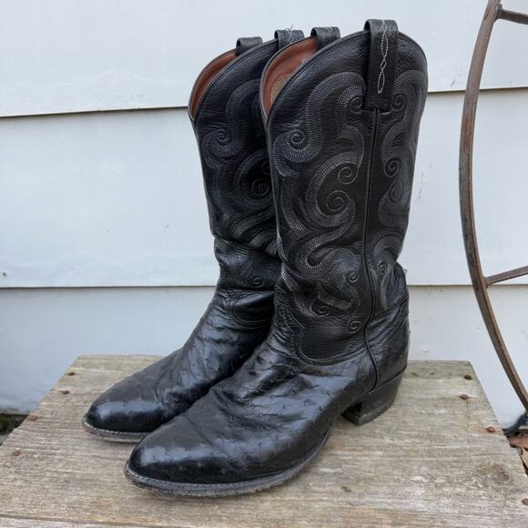 Tony Lama Black Full Quill Ostrich Goat Exotic Cowboy Western Boots CZ882 10D - Picture 5 of 8